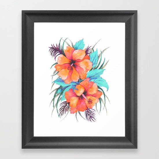 TROPICAL FLOWER {orange hibiscus} Framed Art Print