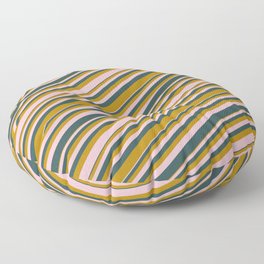 [ Thumbnail: Pink, Dark Slate Gray, and Dark Goldenrod Colored Lines Pattern Floor Pillow ]