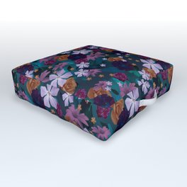 Midnight Garden Blooms Outdoor Floor Cushion