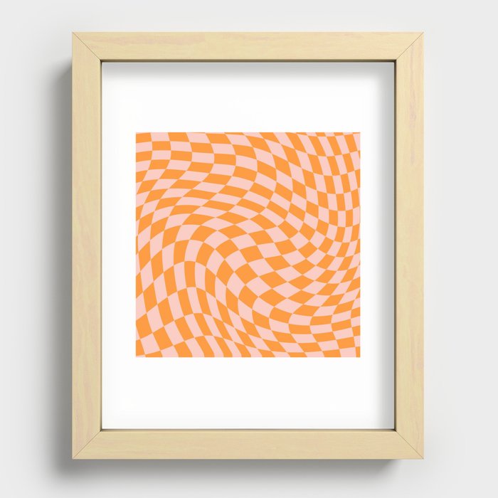 Orange and pink swirl checker Recessed Framed Print