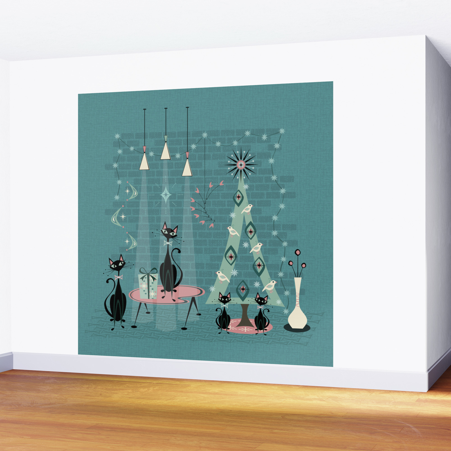 Vintage Cat Family Holiday Wall Mural by studioxtine | Society6