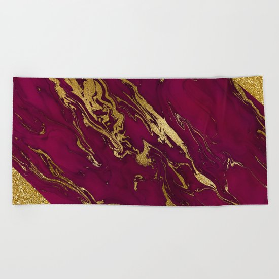 Luxury and glamorous gold glitter and pink marble Beach Towel