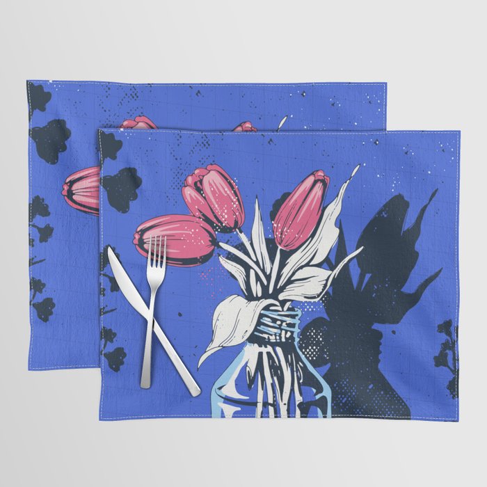 Holland Tulips Bouquet on Cobalt and Delft Blue Placemat