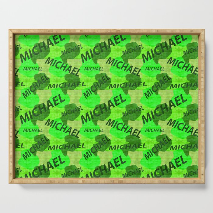 michael pattern in green colors and watercolor texture Serving Tray