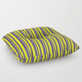 [ Thumbnail: Yellow and Dark Slate Blue Colored Striped Pattern Floor Pillow ]