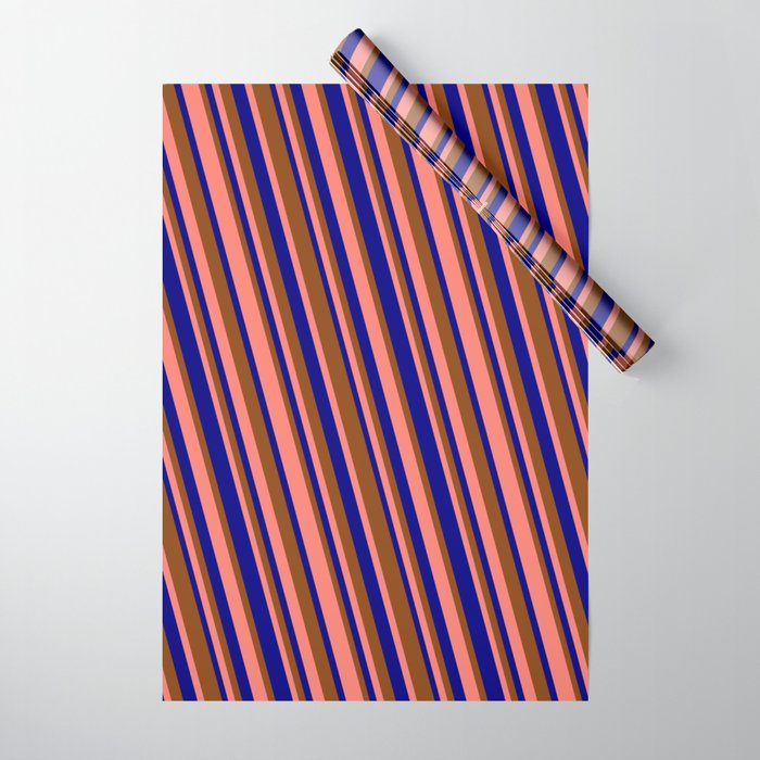 Blue, Brown & Salmon Colored Stripes Pattern Wrapping Paper