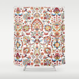 Geometric floral pattern with ornate lace frame ethnic ornament Shower Curtain