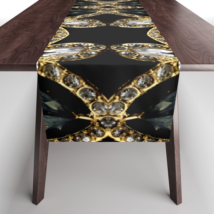  art deco jewelry bohemian champagne gold black rhinestone Table Runner