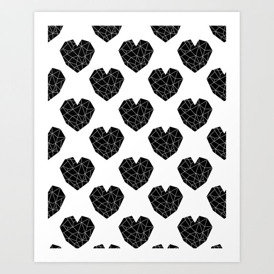Hearts black and white geometric minimal abstract valentines day gift for gender neutral him or her Art Print
