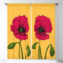 Red poppy drawing Blackout Curtain