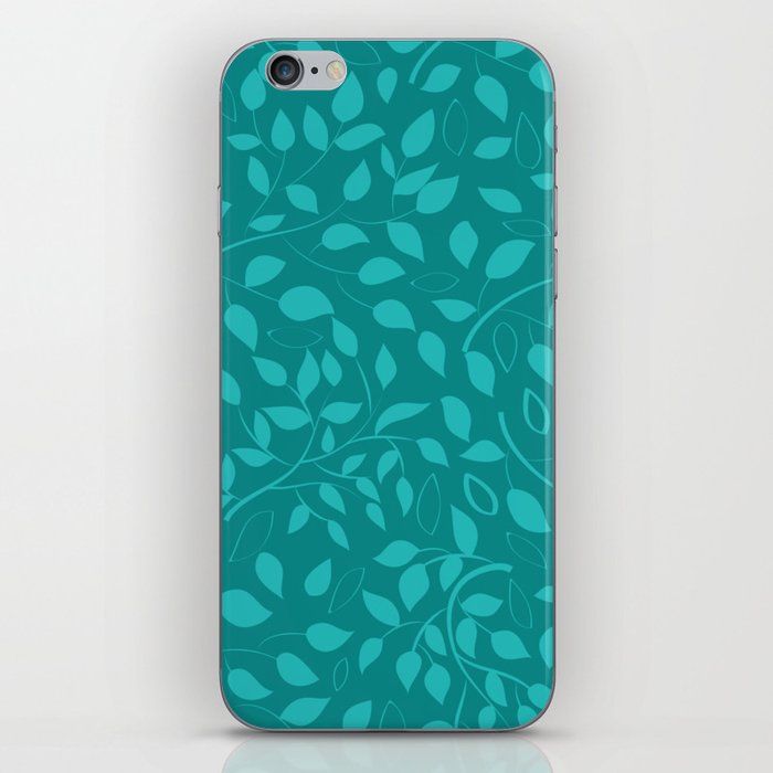 Blue and White Leaves Pattern Design iPhone Skin