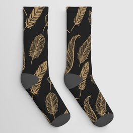 Gold Feather on Black  Socks