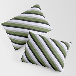 [ Thumbnail: Lavender, Dark Gray, Dark Olive Green, and Black Colored Pattern of Stripes Pillow Sham ]