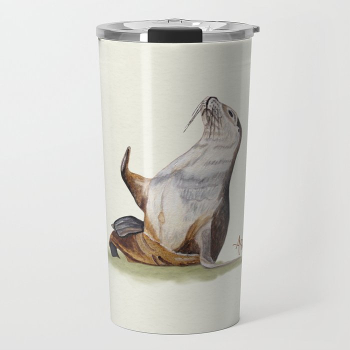 Sea Lion Watercolor Travel Mug