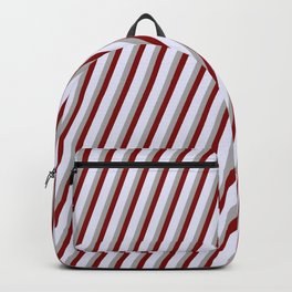 [ Thumbnail: Dark Gray, Maroon, and Lavender Colored Lines/Stripes Pattern Backpack ]