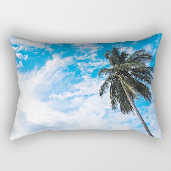 Palm Tree under Blue and White Rectangular Pillow