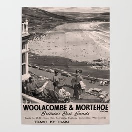 retro dark Woolacombe and Morthehoe old psoter Poster
