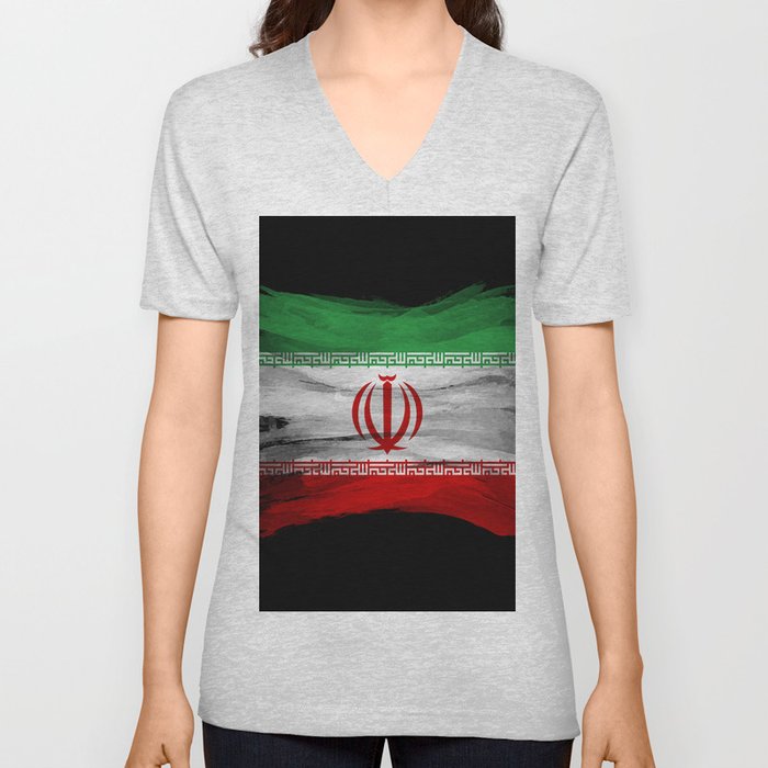 Iran flag brush stroke, national flag V Neck T Shirt