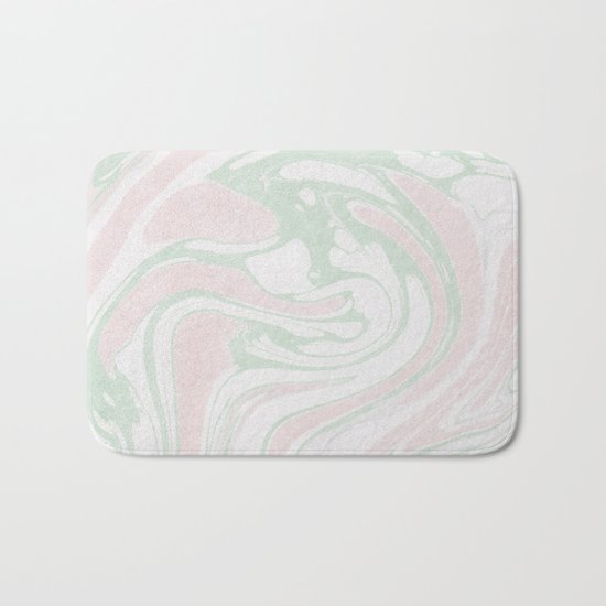 Paper Marbling Marble Effect Swirl Pink Green Bath Mat