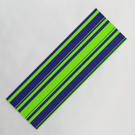 [ Thumbnail: Green and Midnight Blue Colored Lines/Stripes Pattern Yoga Mat ]