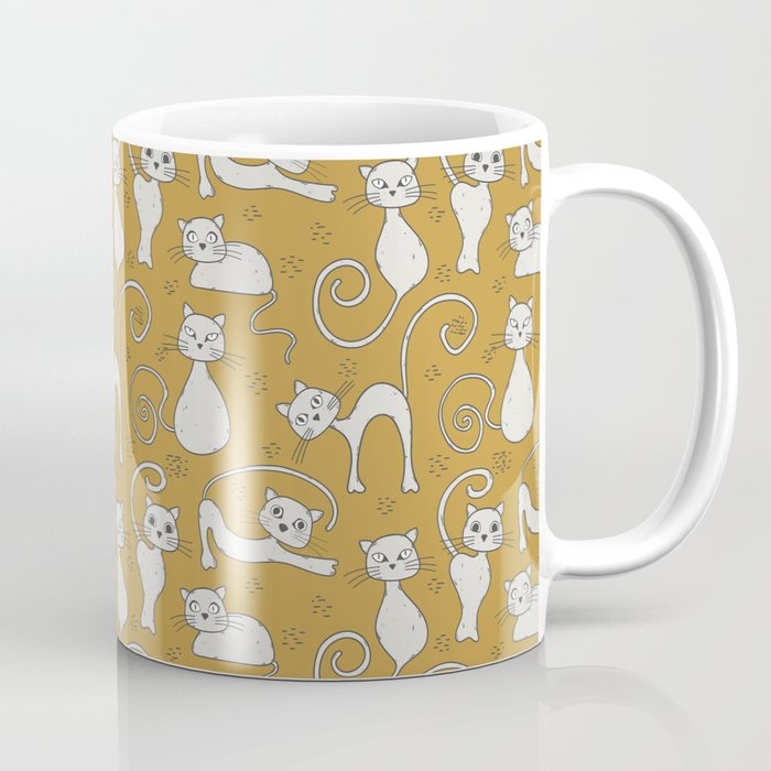 Mustard yellow and off-white cat pattern Coffee Mug