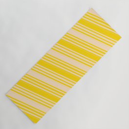 [ Thumbnail: Bisque & Yellow Colored Lined/Striped Pattern Yoga Mat ]