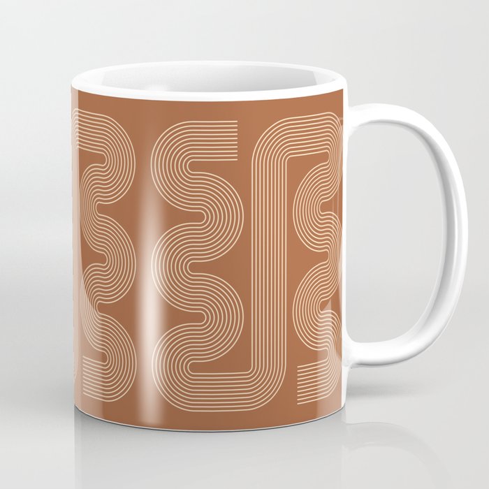 Geometric Lines in Terracotta and Beige 76 (Mid century Midern Rainbow Abstract) Coffee Mug