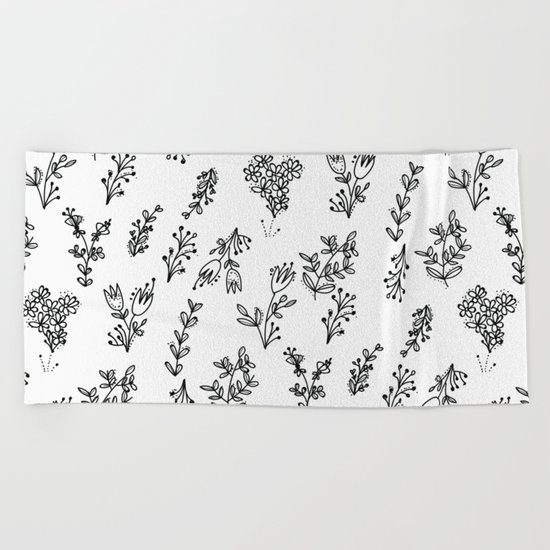 Floral White Pattern Beach Towel
