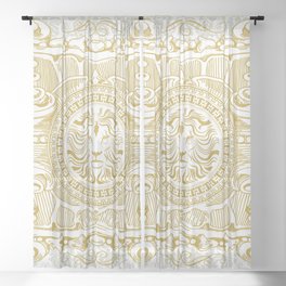 Medallion Lion Vintage Renaisance White Gold Sheer Curtain