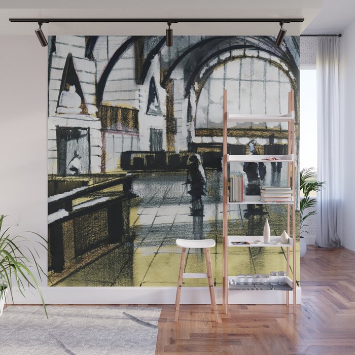 Drawing Of The Interior Space Of A Large Hall Of An Industrial Modern Building Wall Mural By Oleggol Society6