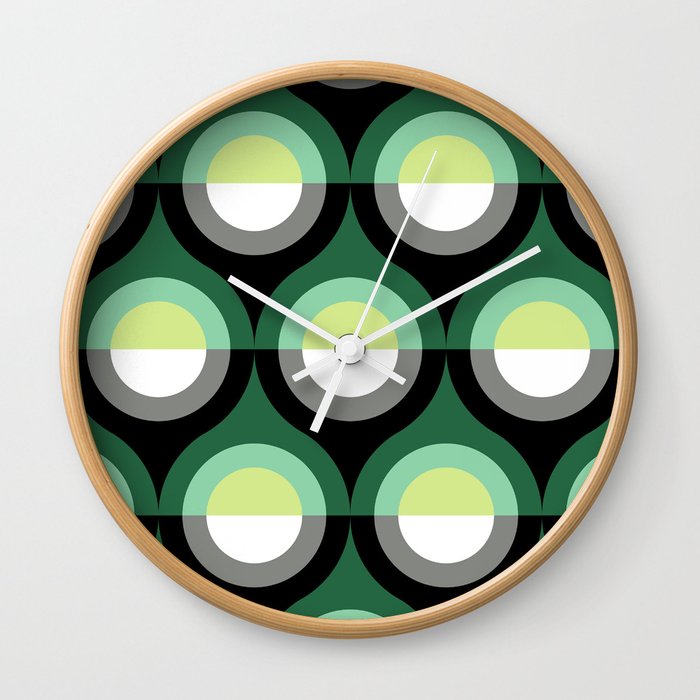 Mid-Century Teardrop Geometric Pattern - Forest Colors Wall Clock