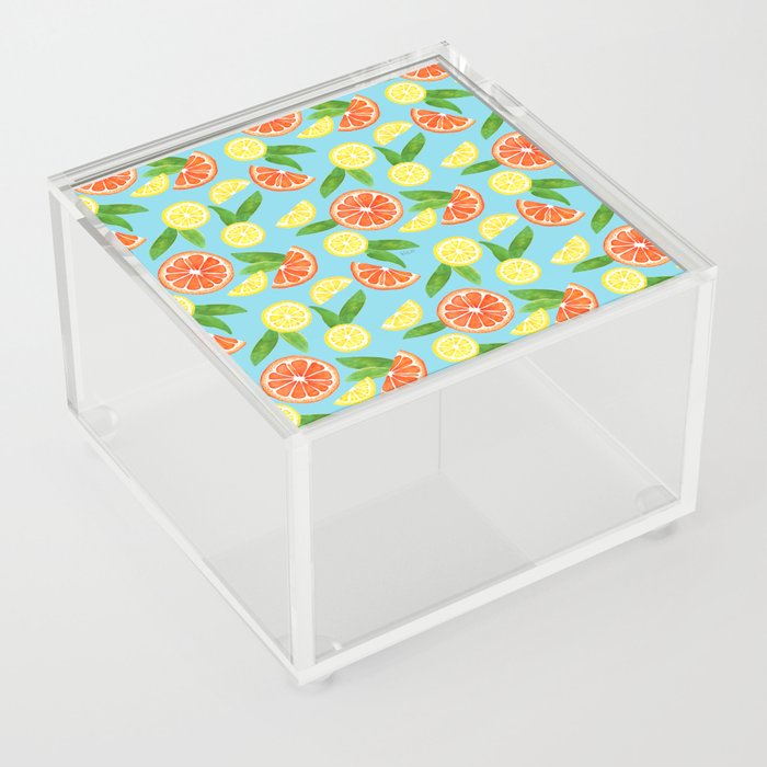 Summer Citrus and Leaves - Blue Acrylic Box