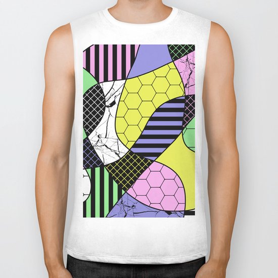 Pastel Collage - Multi patterned, abstract, pastel themed geometric art Biker Tank