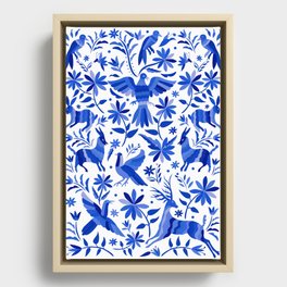Mexican Otomí Design in Deep Blue by Akbaly Framed Canvas