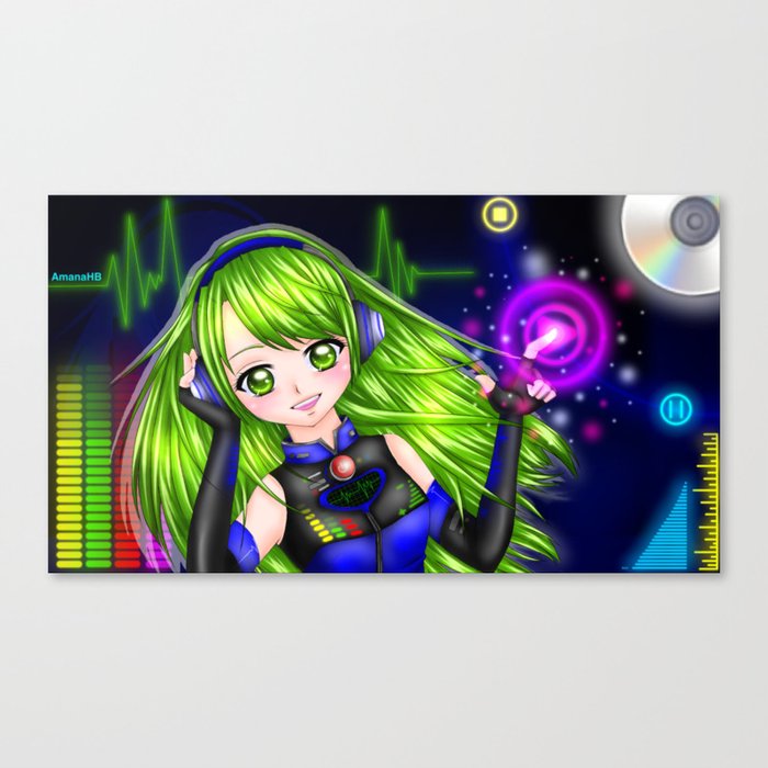 Press the Play Button - Anime Girl with Headphones Canvas Print