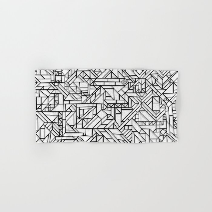 Geometric Black And White Outlines Shapes Minimal Minimalist Digital Pattern Hand Bath Towel By Aej Design