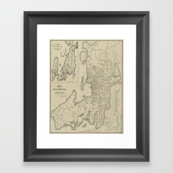 Vintage Map of Newport Rhode Island (1901) Framed Art Print