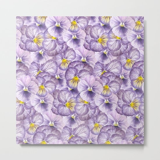 Watercolor floral pattern with violet pansies Metal Print