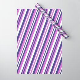 [ Thumbnail: Dark Slate Blue, Orchid, and Mint Cream Colored Pattern of Stripes Wrapping Paper ]