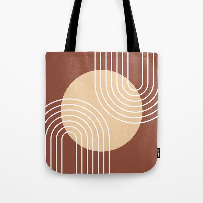 Mid Century Modern Geometric 164 Sun Rainbow abstract in Terracotta Beige Tote Bag