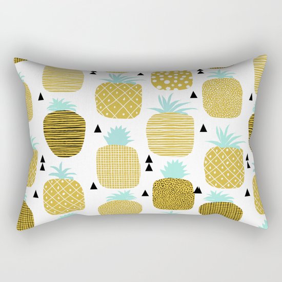 Pineapples triangles black and white minimal pattern tropical fruits print Rectangular Pillow