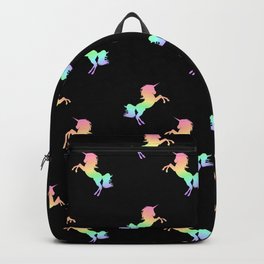 Rainbow Unicorn Pattern on Black Backpack