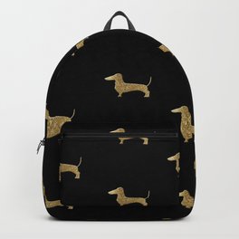 Dachshund Dog Gold Glitter Pattern Backpack | Badger, Domestic, Pooch, Black, Collage, Puppy, Luxury, Isolated, Animal, Tail 