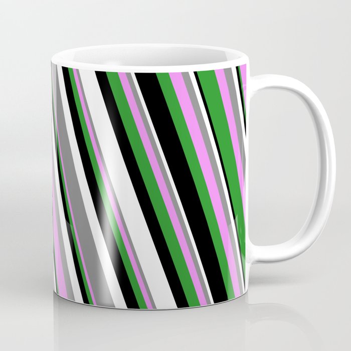 Colorful Gray, Violet, Forest Green, Black & White Colored Striped Pattern Coffee Mug