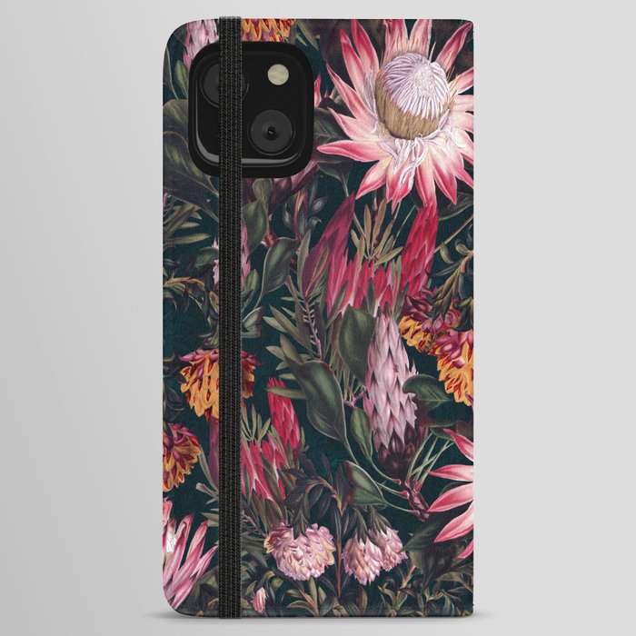 Protea Floral-Night Pattern II iPhone Wallet Case