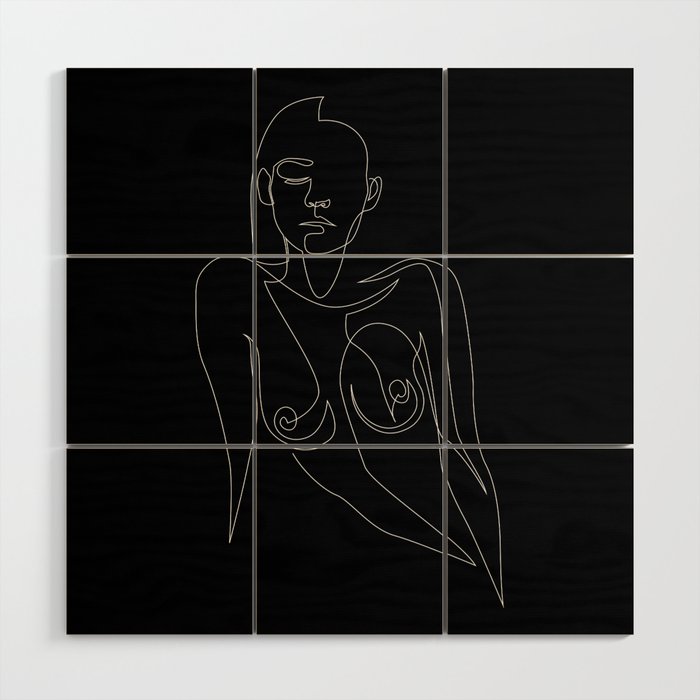 e 4 - one line nude - black Wood Wall Art