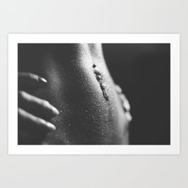 Bellybutton body piercing bare female midriff black and white greyscale bodyscape photograph - photography - photographs Art Print