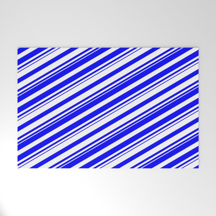 Blue & White Colored Lines/Stripes Pattern Welcome Mat