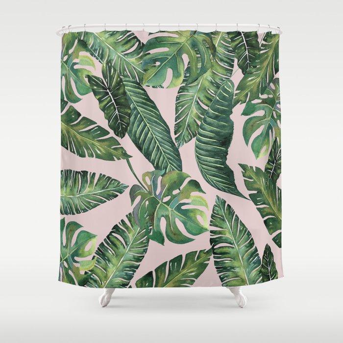 Jungle Leaves, Banana, Monstera Pink #society6 Shower Curtain
