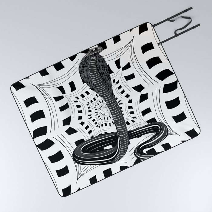 Hypnotizing snake on optic illusion white and black Picnic Blanket